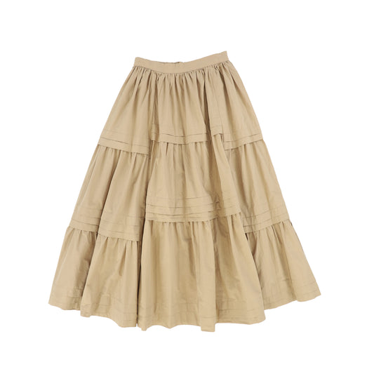 BAMBOO TAN POPLIN TIERED PLEATED SKIRT