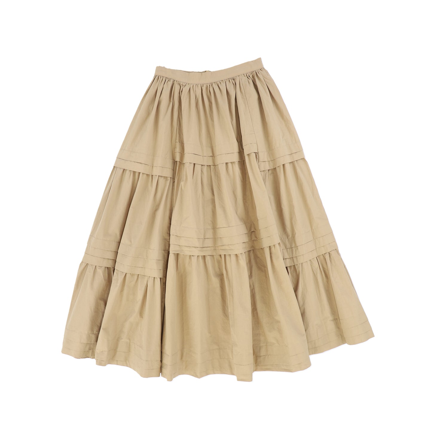 BAMBOO TAN POPLIN TIERED PLEATED SKIRT