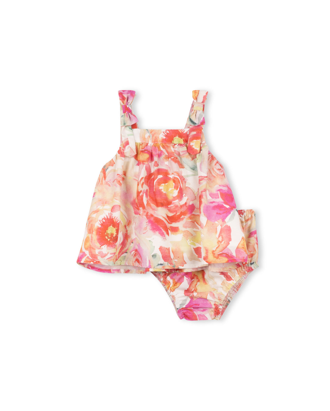 ONE CHILD PINK FLORAL BOW SHOULDER BLOOMER SET