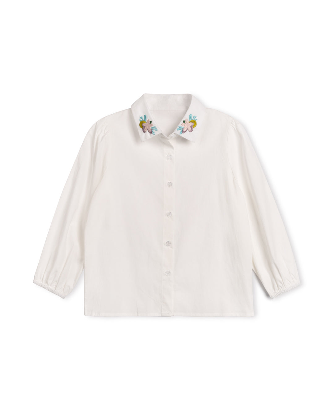 MINIMAL WHITE EMBROIDERED COLLARED BLOUSE