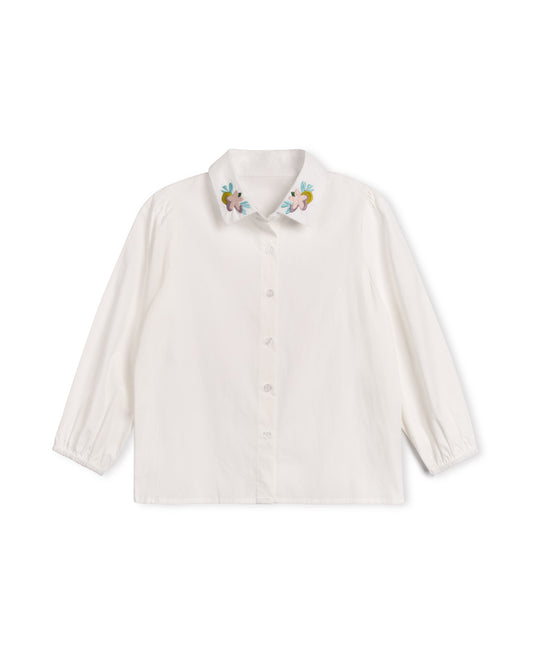 MINIMAL WHITE EMBROIDERED COLLARED BLOUSE