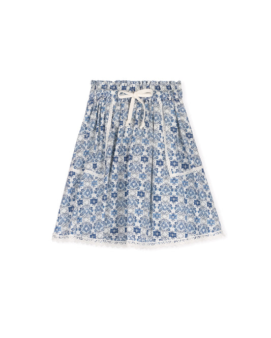 CABANA BLUE PRINTED LACE TRIM SKIRT