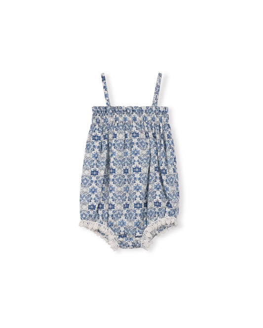 CABANA BLUE PRINTED LACE TRIM ROMPER