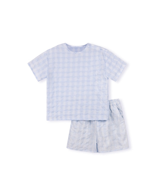 ONE CHILD LIGHT BLUE/WHITE PLAID SHIRT SET