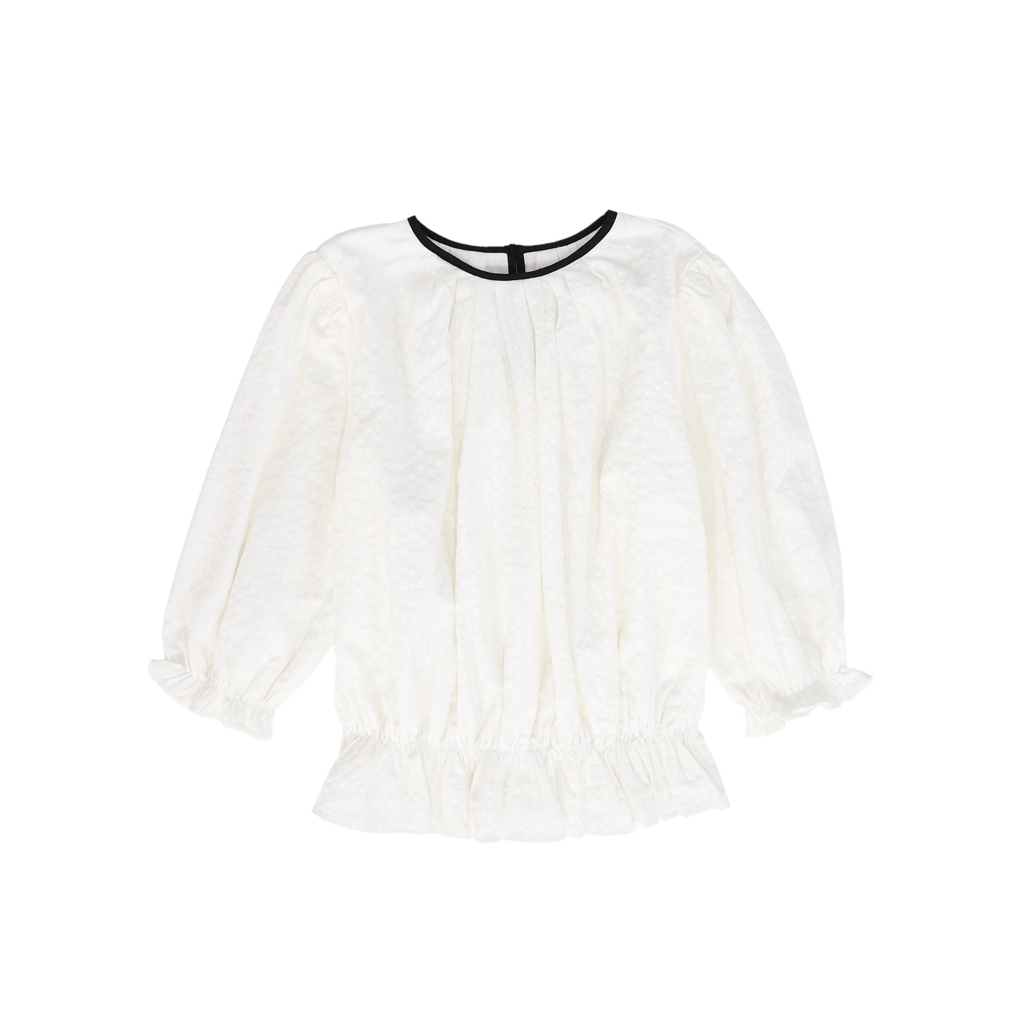 BAMBOO WHITE TEXTURED TRIM PEPLUM BLOUSE