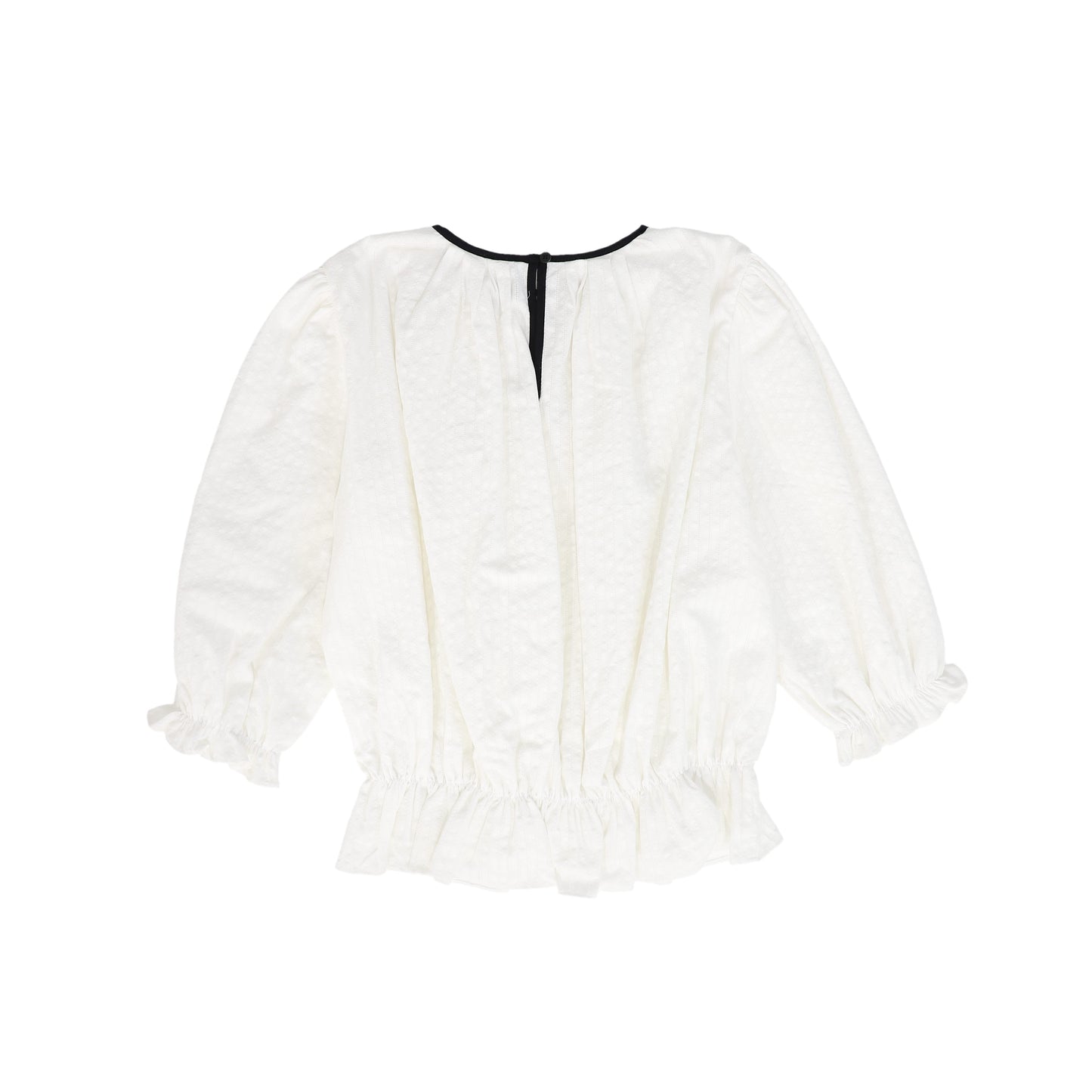 BAMBOO WHITE TEXTURED TRIM PEPLUM BLOUSE