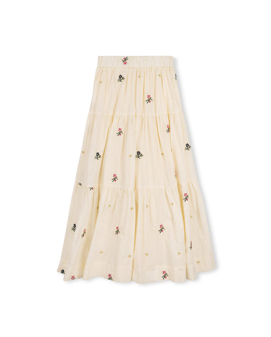 ONE CHILD CREAM EMBROIDERED FLORAL MIDI SKIRT