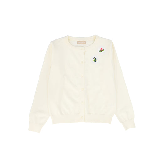 ONE CHILD CREAM EMBROIDERED FLORAL CARDIGAN