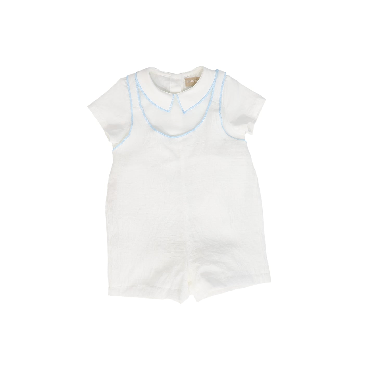 ONE CHILD WHITE/BLUE TRIM COLLAR ROMPER