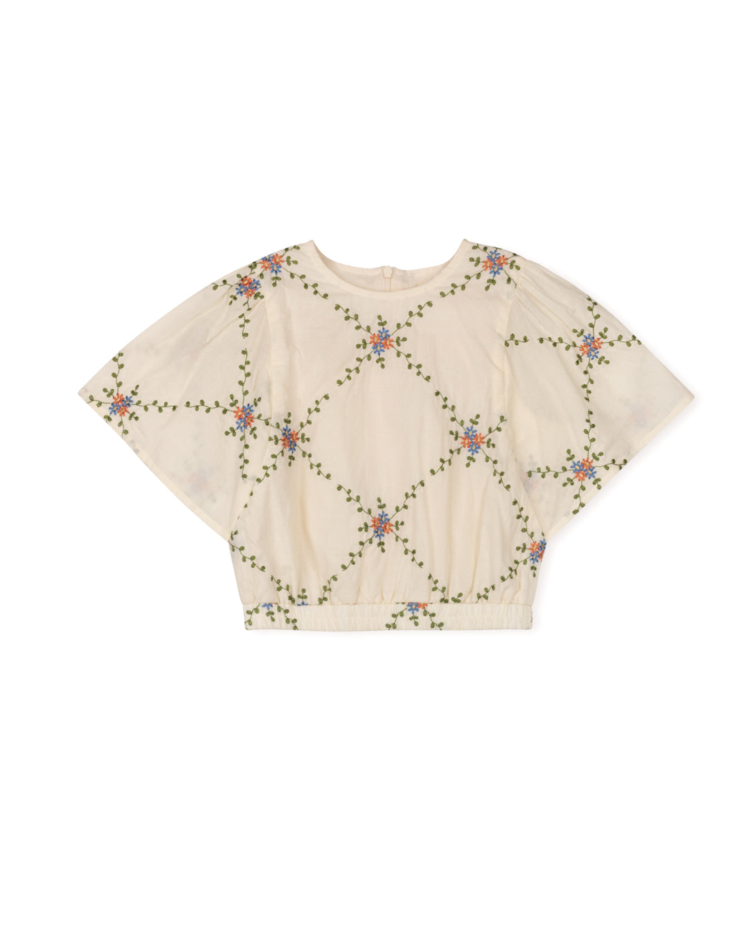 PAPILLON CREAM FLOWER EMBROIDERED TOP