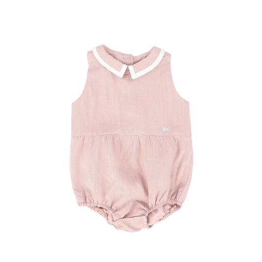 BACE COLLECTION PINK LINEN TRIM COLLARED ROMPER