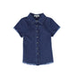 BACE COLLECTION MID BLUE DENIM FRINGED SHIRT