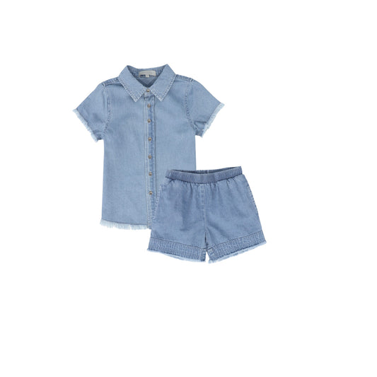 BACE COLLECTION BLUE DENIM FRINGE SET