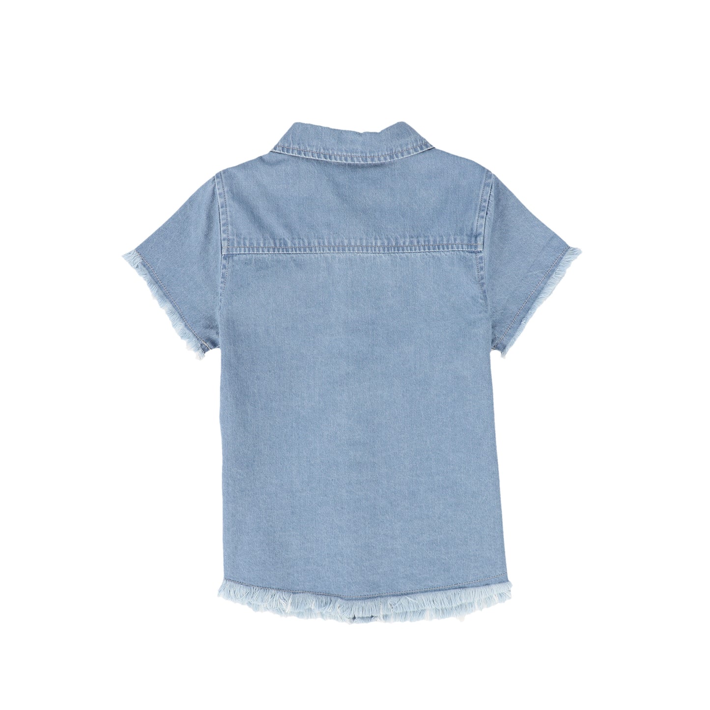 BACE COLLECTION BLUE DENIM FRINGE SHIRT