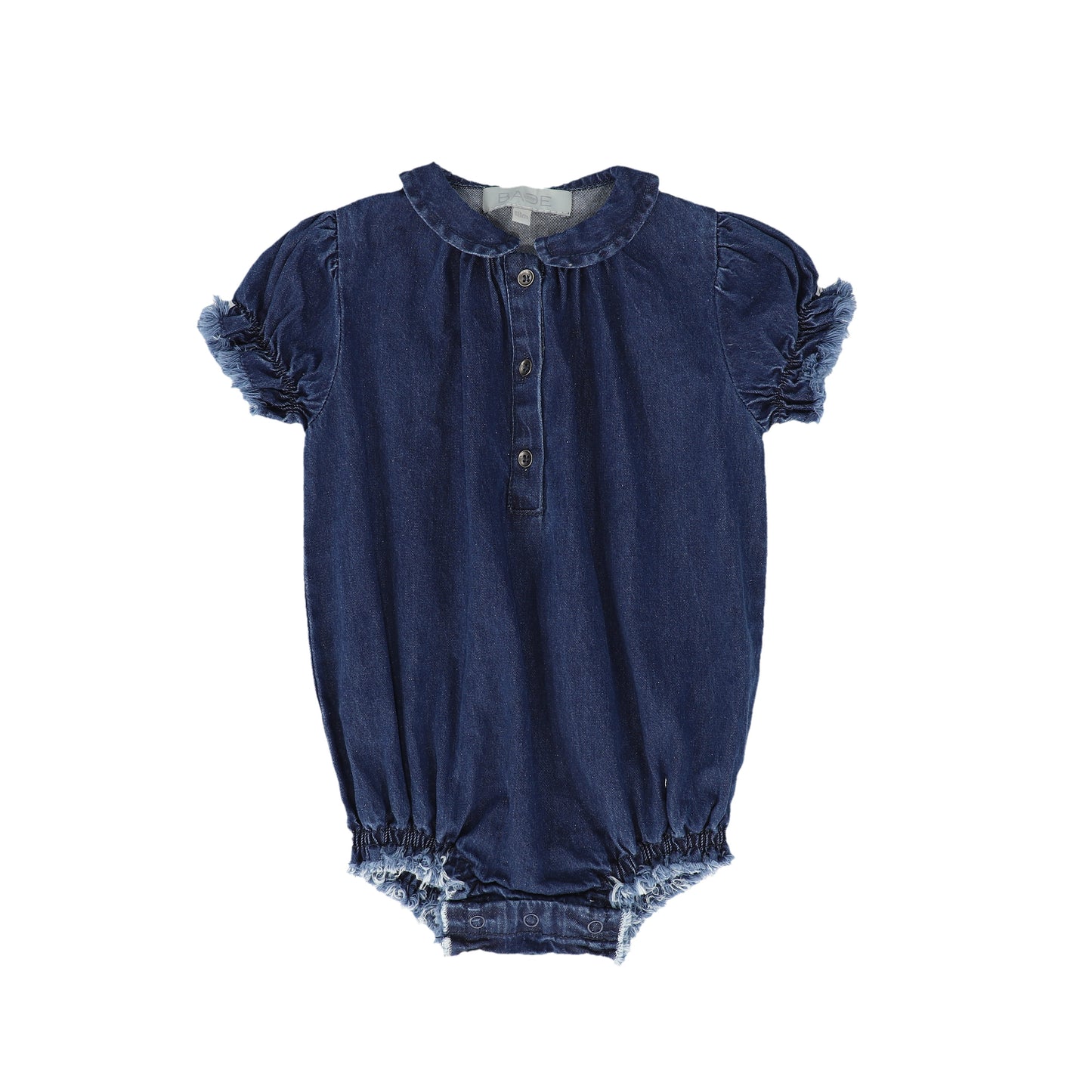 BACE COLLECTION MID BLUE DENIM FRINGE ROMPER