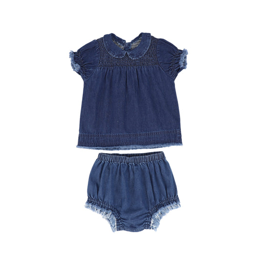 BACE COLLECTION MID BLUE DENIM FRINGE BLOOMER SET