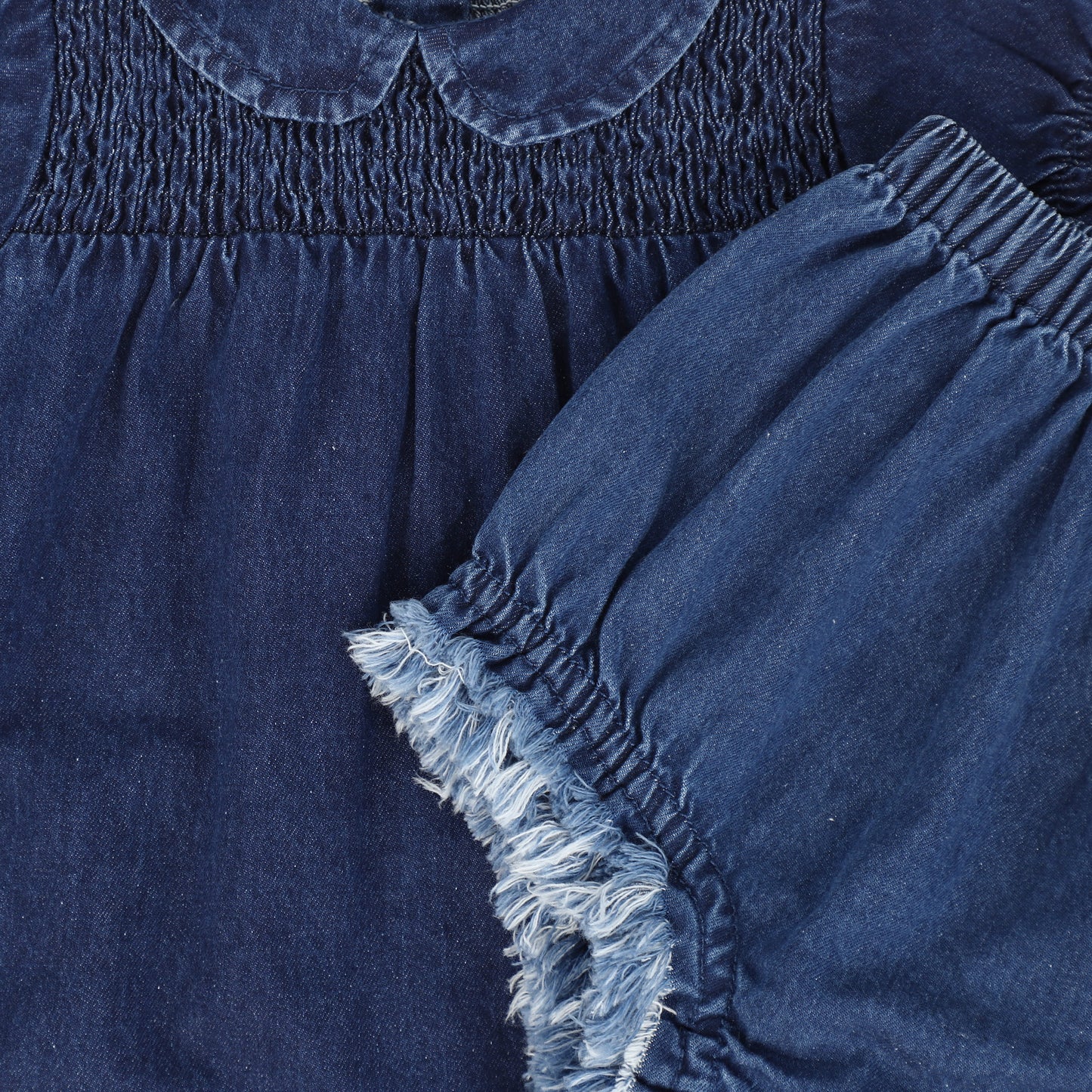 BACE COLLECTION MID BLUE DENIM FRINGE BLOOMER SET