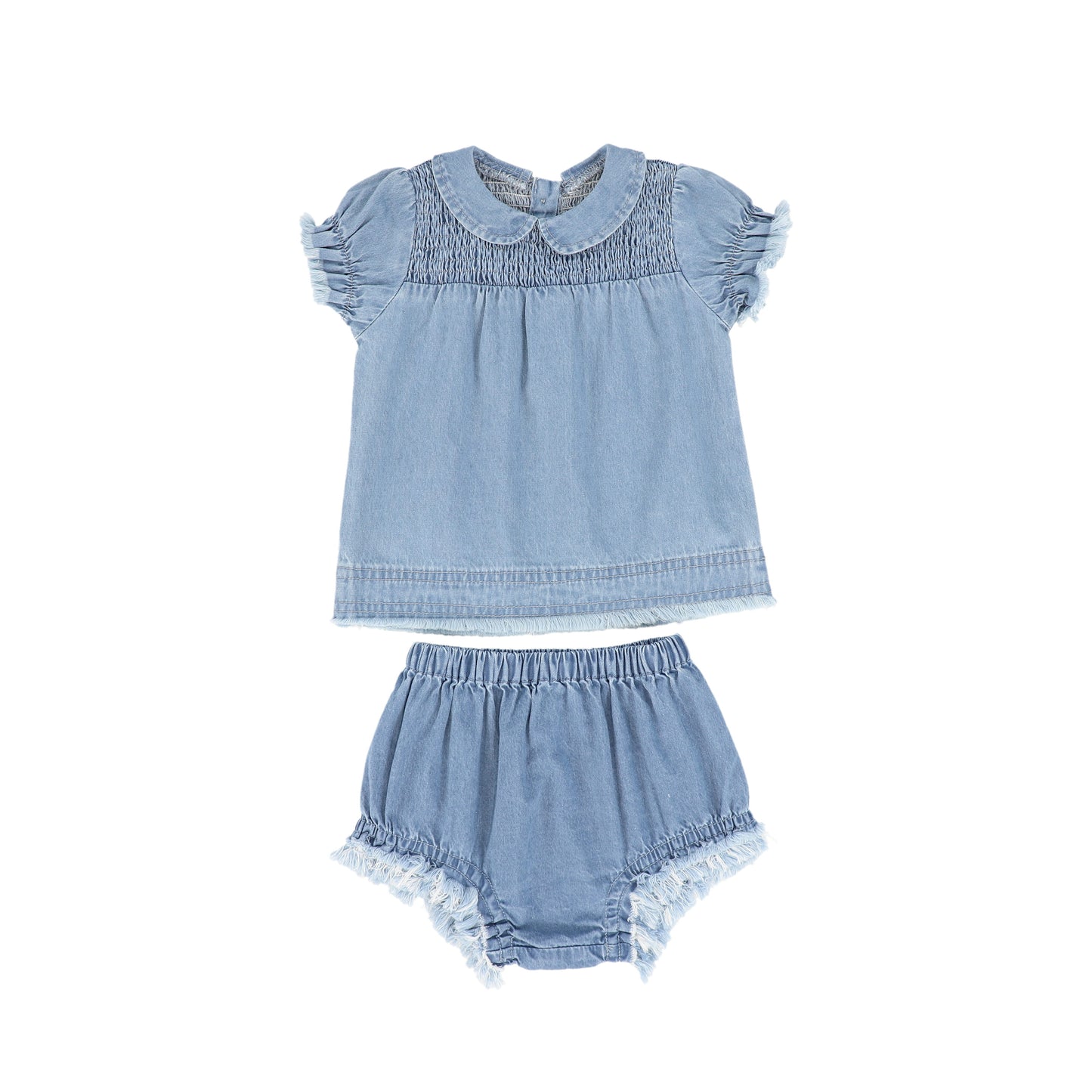 BACE COLLECTION BLUE DENIM FRINGE BLOOMER SET