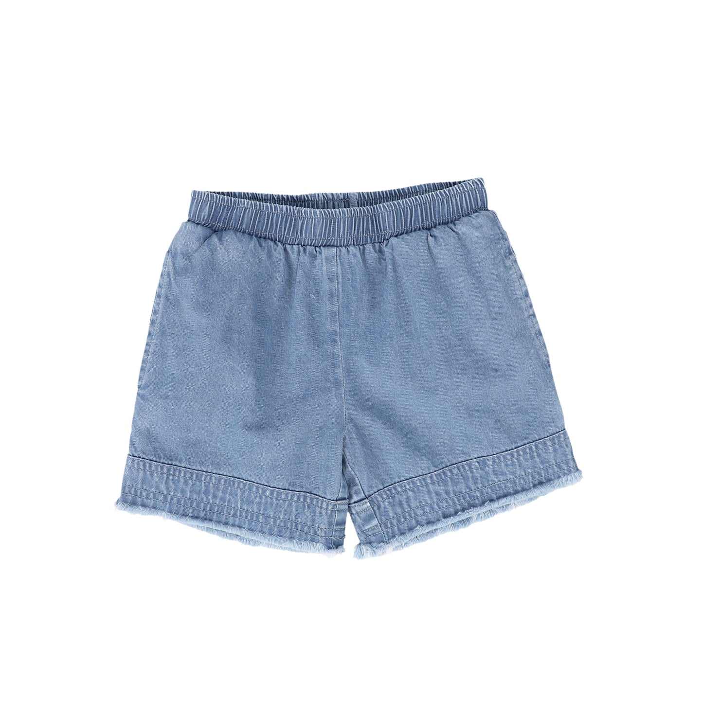 BACE COLLECTION BLUE DENIM FRINGE SHORTS