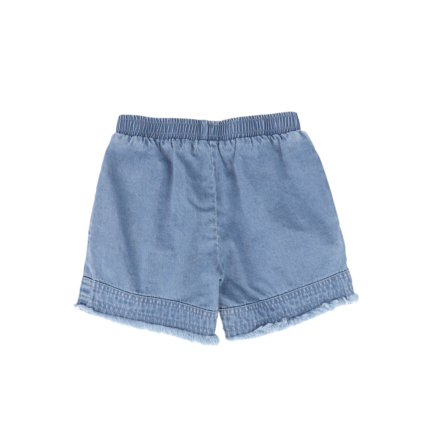 BACE COLLECTION BLUE DENIM FRINGE SHORTS