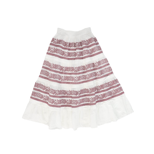 VALENTINA IVORY/MAUVE TEXTURED EMBROIDERED SKIRT