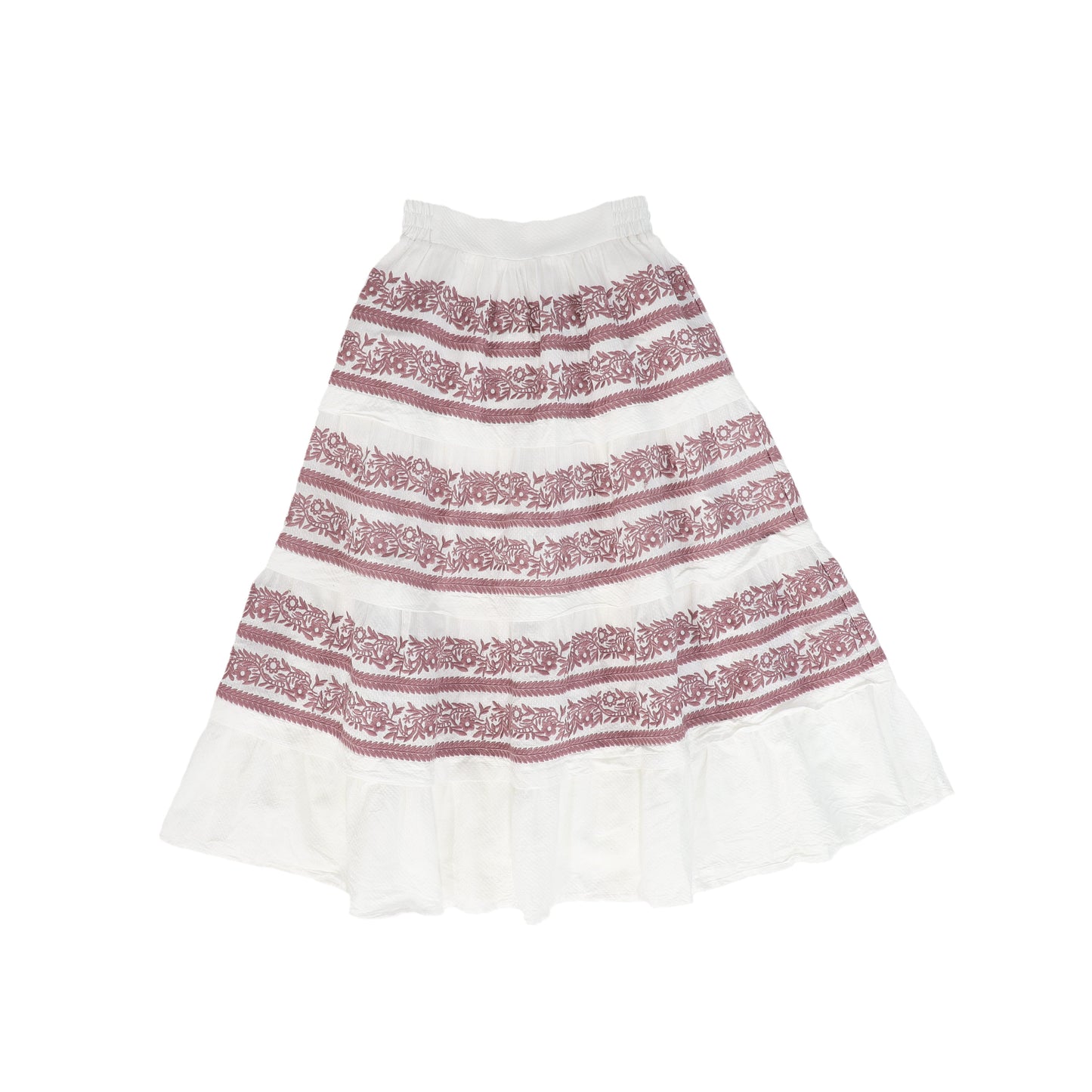 VALENTINA IVORY/MAUVE TEXTURED EMBROIDERED SKIRT