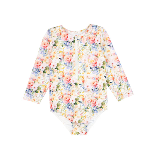 WATER CLUB FLORAL HALF ZIP SWIMSUIT