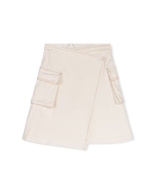 PHIL AND PHOEBE WHITE DENIM WRAP POCKET SKIRT