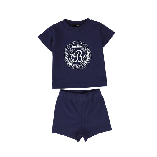 BAMBOO NAVY EMBOSSED CIRCLE PRINT TSHIRT SET