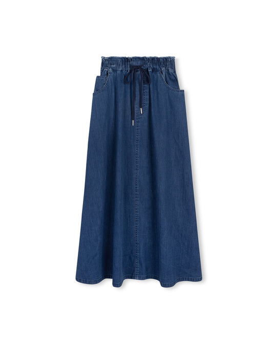 CABANA MID BLUE DENIM DRAW STRING MAXI SKIRT