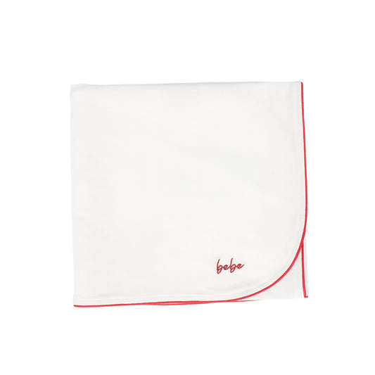 BEBE JOLEE WHITE/PINK PIPED BEBE BLANKET