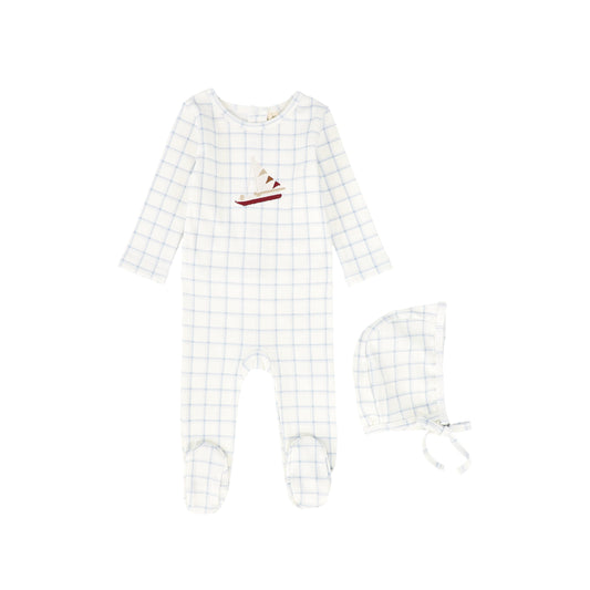 BEBE JOLEE BLUE CHECKED SAILBOAT RIBBED FOOTIE