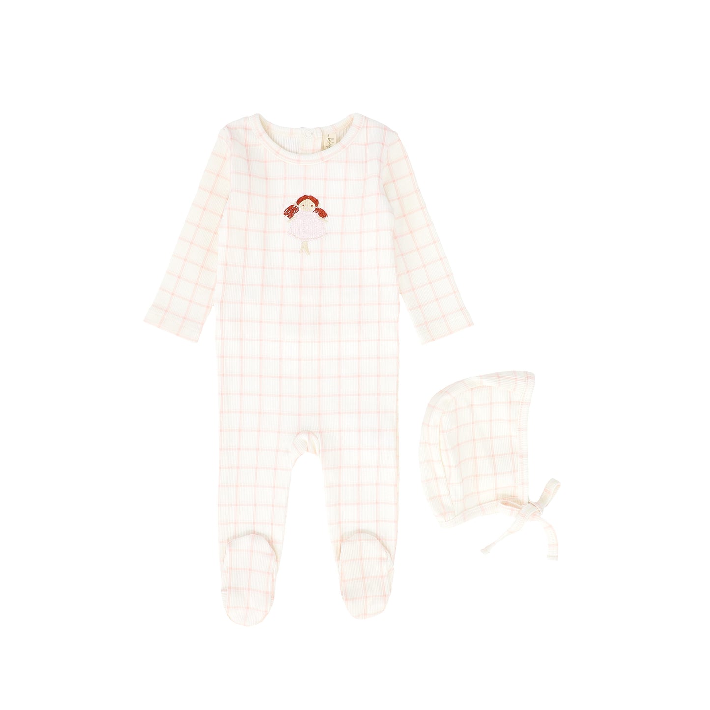 BEBE JOLEE PINK CHECKED DOLL RIBBED FOOTIE