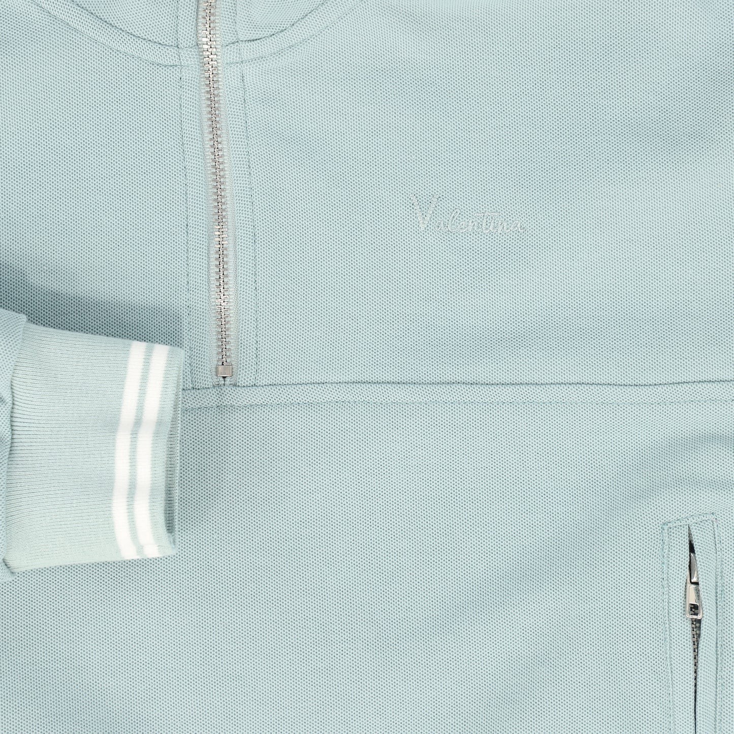 VALENTINA LIGHT BLUE PIQUE HALF ZIP SWEATSHIRT