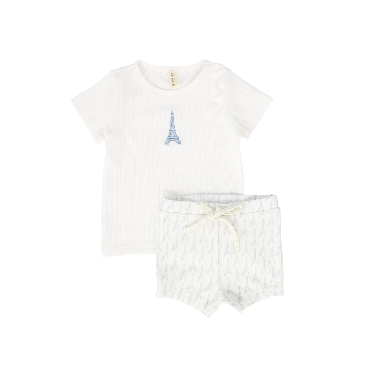 BEBE JOLEE IVORY/BLUE EIFFEL TOWER PRINT RIBBED SET