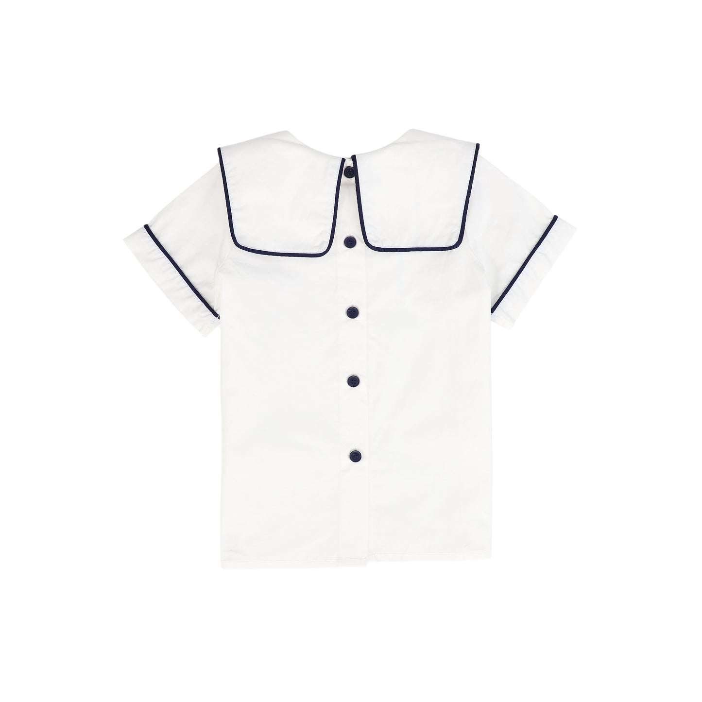 LE BOURDON WHITE PIPED SQUARE COLLAR BLOUSE