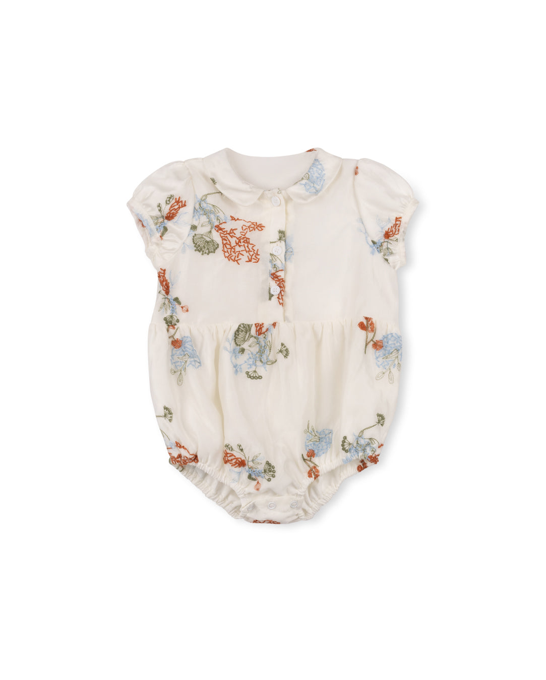 PAPILLON IVORY FLORAL EMBROIDERED BUTTON ROMPER