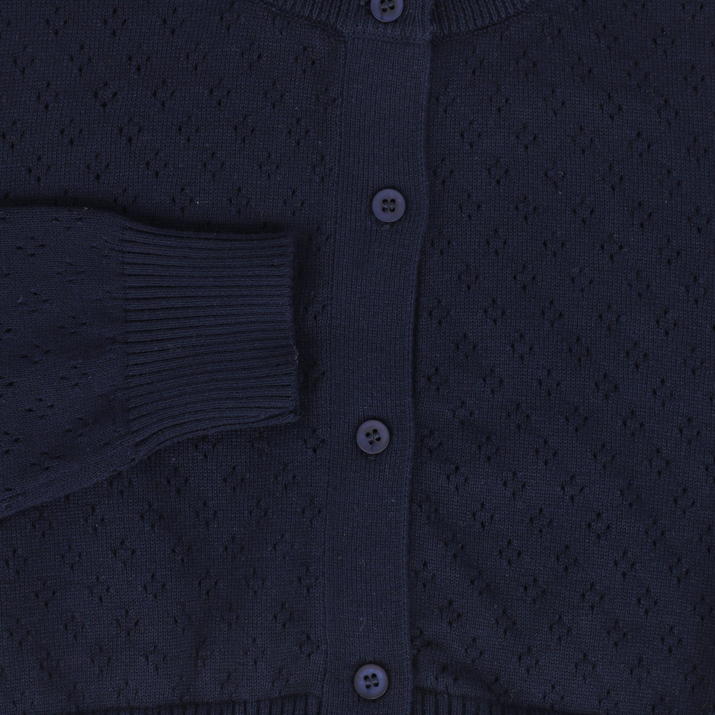 BACE COLLECTION NAVY PATTERN POINTELLE KNIT CARDIGAN