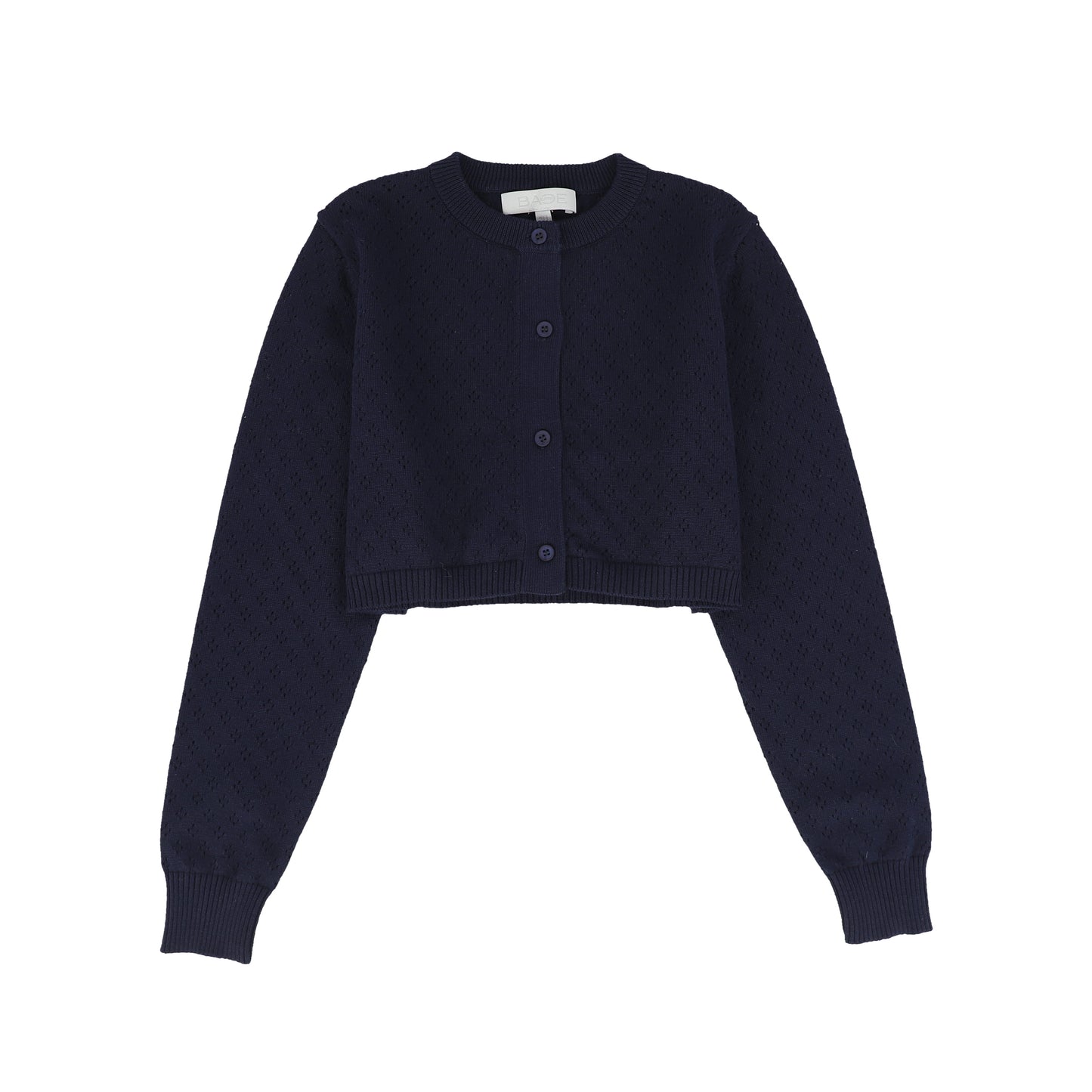 BACE COLLECTION NAVY PATTERN POINTELLE KNIT CARDIGAN