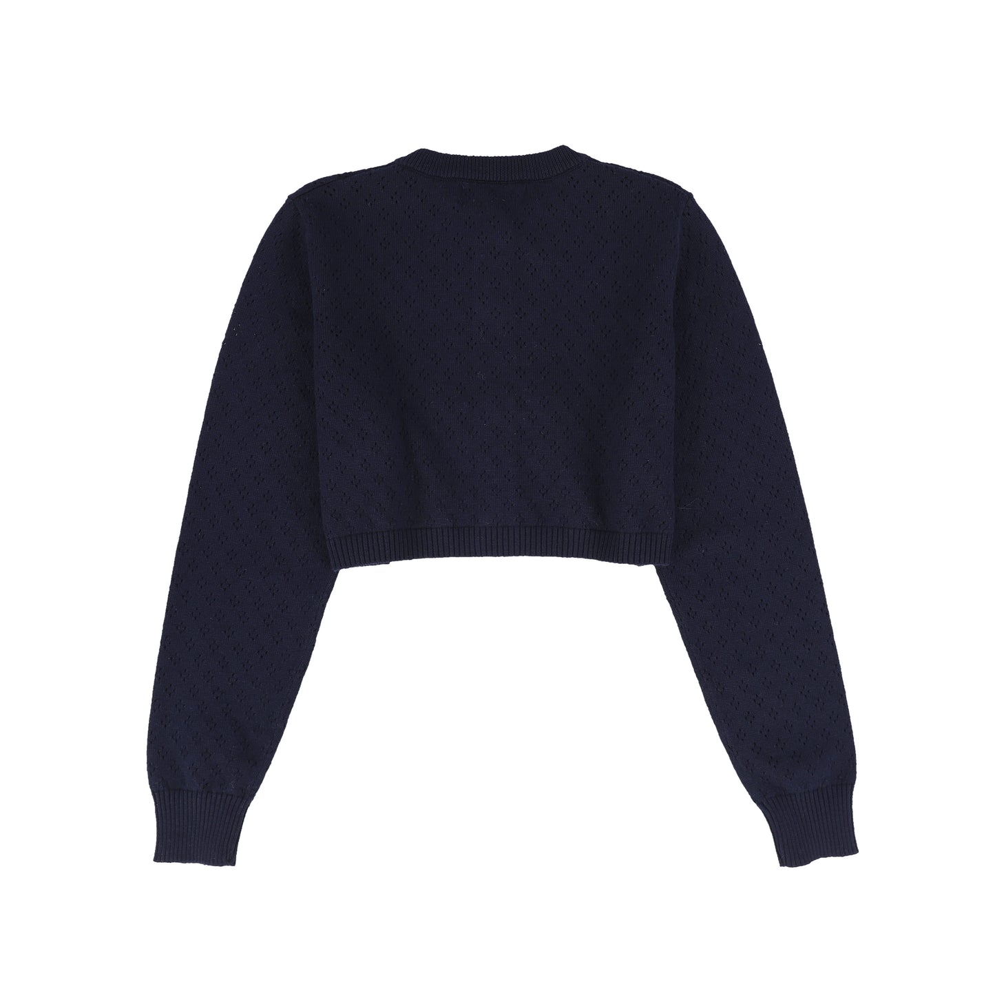 BACE COLLECTION NAVY PATTERN POINTELLE KNIT CARDIGAN