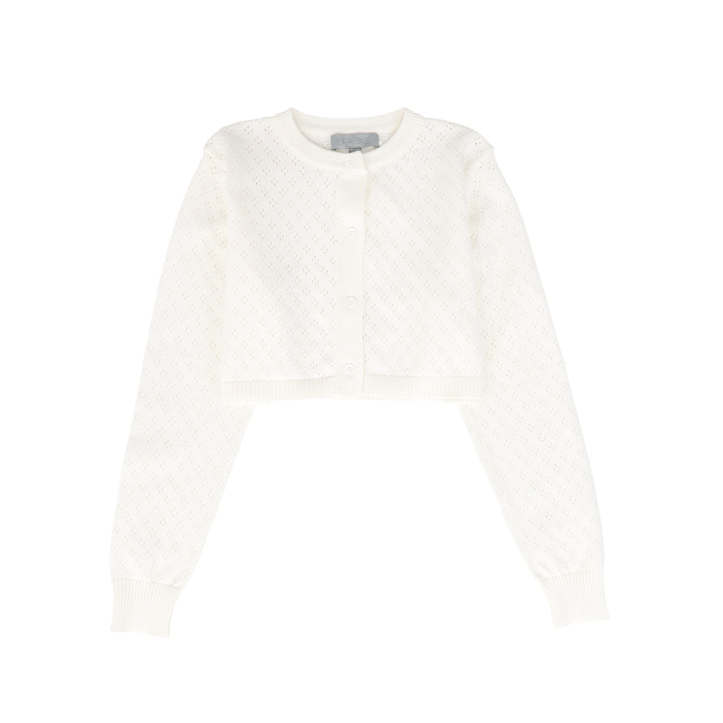 BACE COLLECTION WHITE PATTERN POINTELLE KNIT CARDIGAN