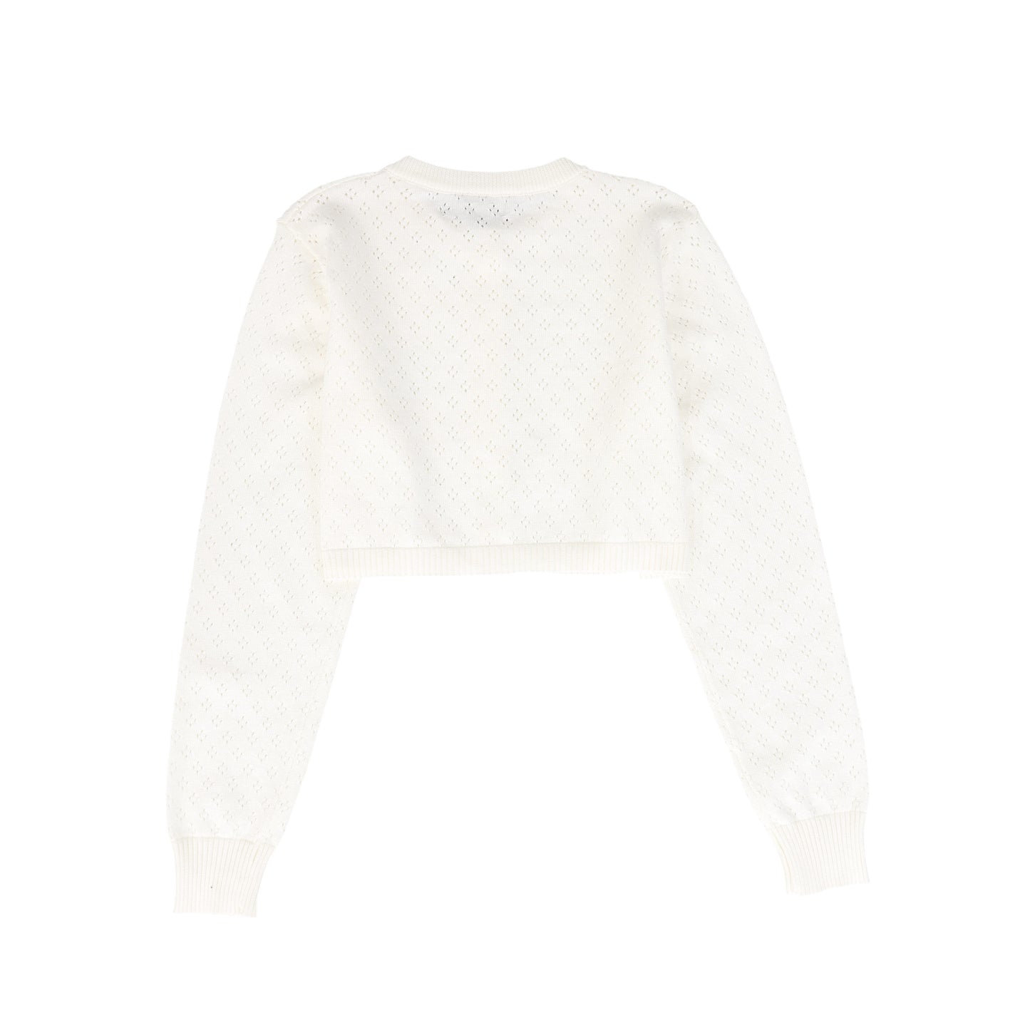 BACE COLLECTION WHITE PATTERN POINTELLE KNIT CARDIGAN