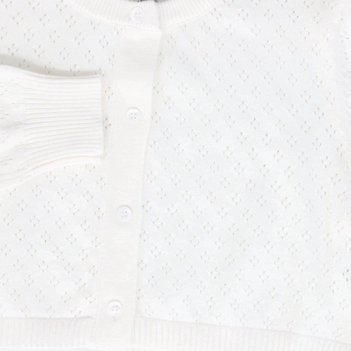 BACE COLLECTION WHITE PATTERN POINTELLE KNIT CARDIGAN