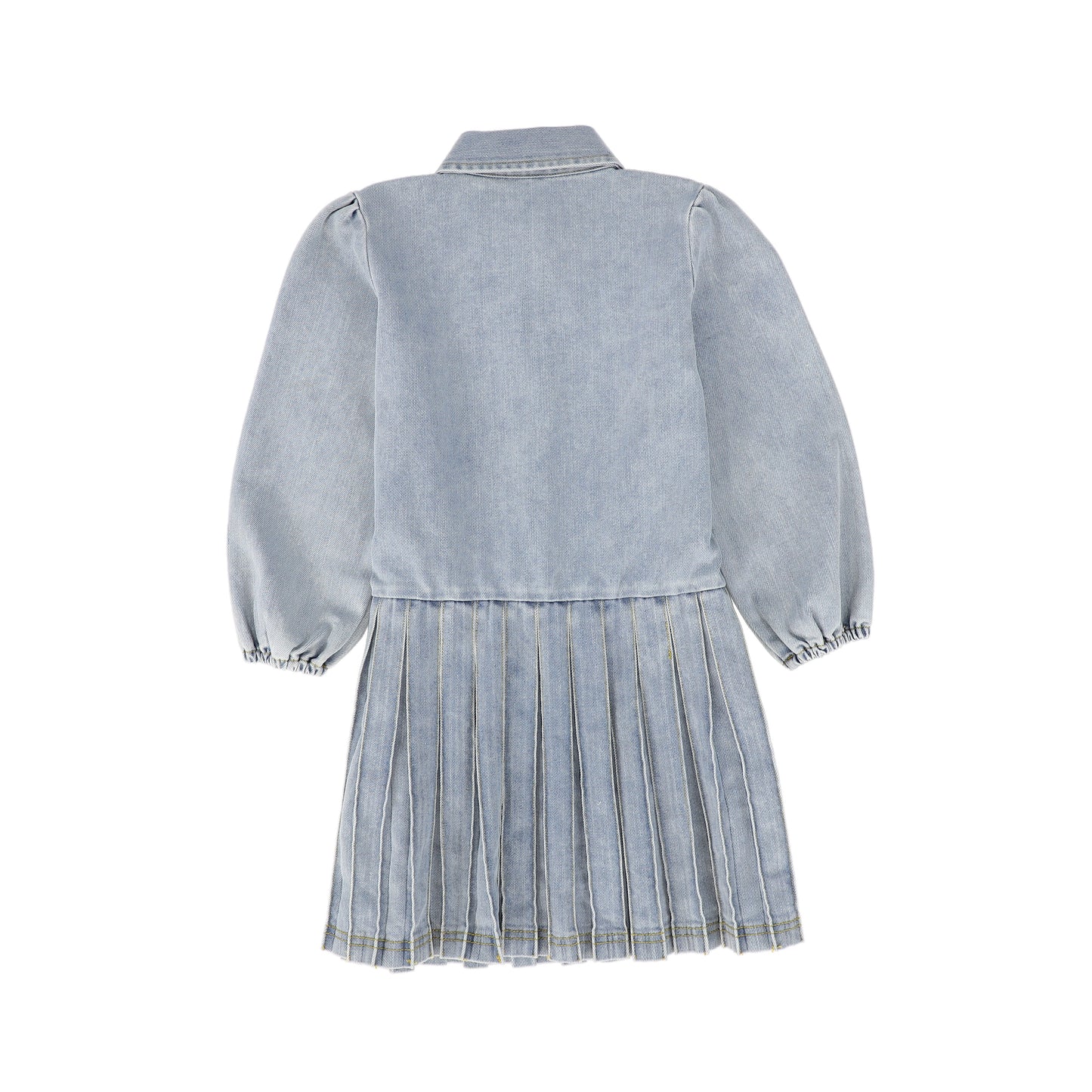 BACE COLLECTION DENIM WASH BUTTON PLEATED DRESS