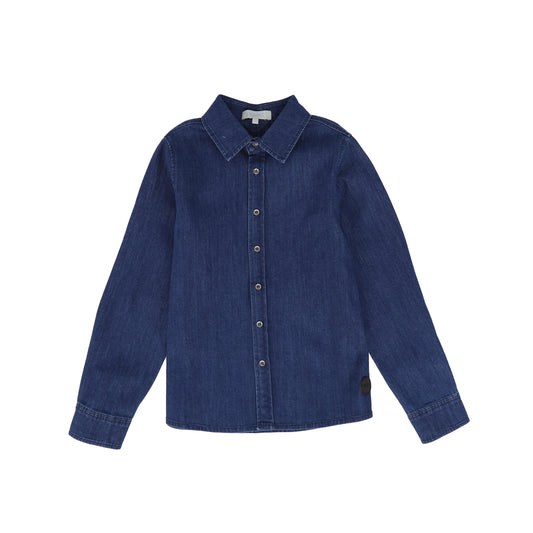 BACE COLLECTION MID BLUE DENIM BUTTON SHIRT