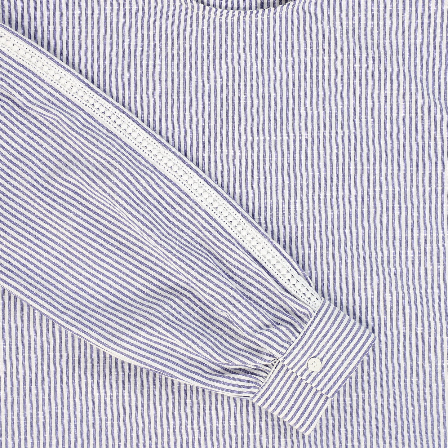 BAMBOO WHITE/BLUE STRIPED LACE TRIM SHIRT [FINAL SALE]