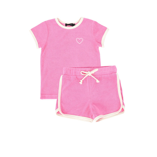 BAMBOO FUCHSIA PINK TRIM TERRY T-SHIRT SET