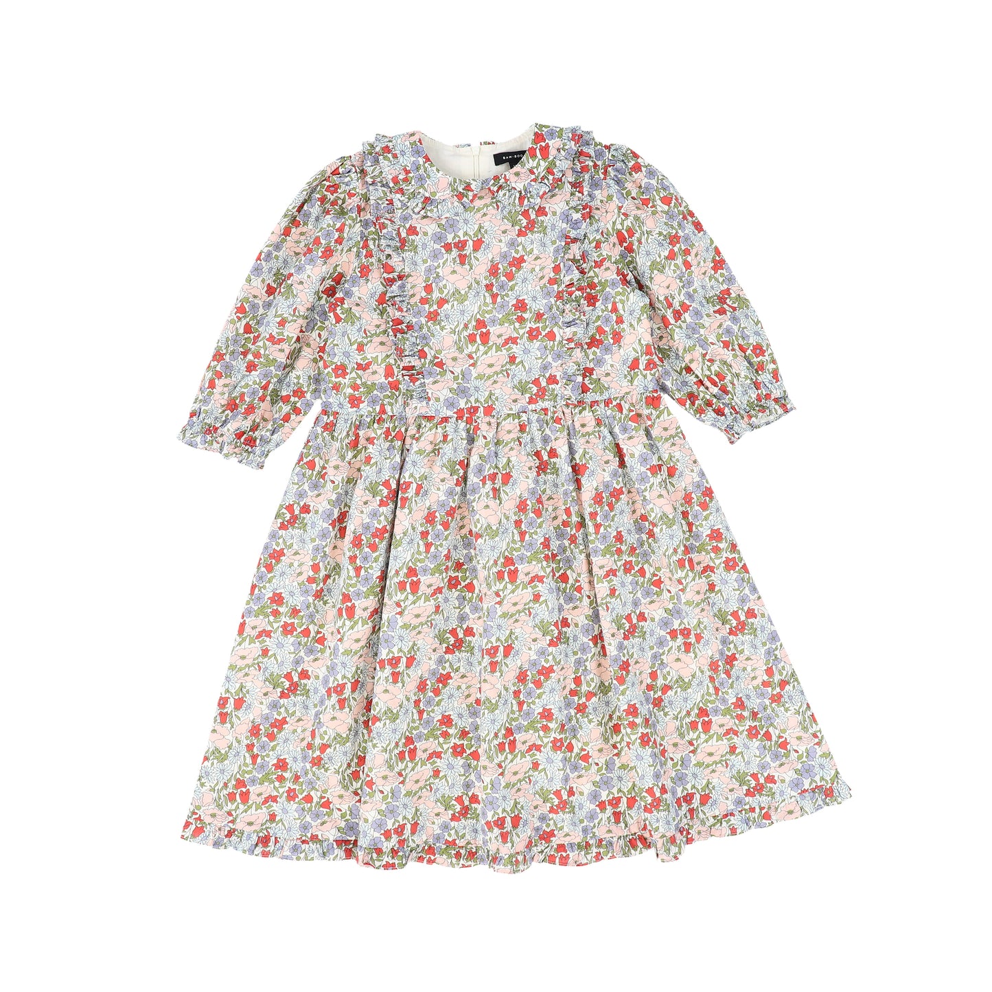 BAMBOO PASTEL FLORAL RUFFLE TRIM DRESS