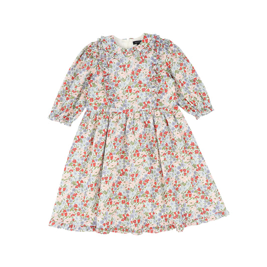 BAMBOO PASTEL FLORAL RUFFLE TRIM DRESS