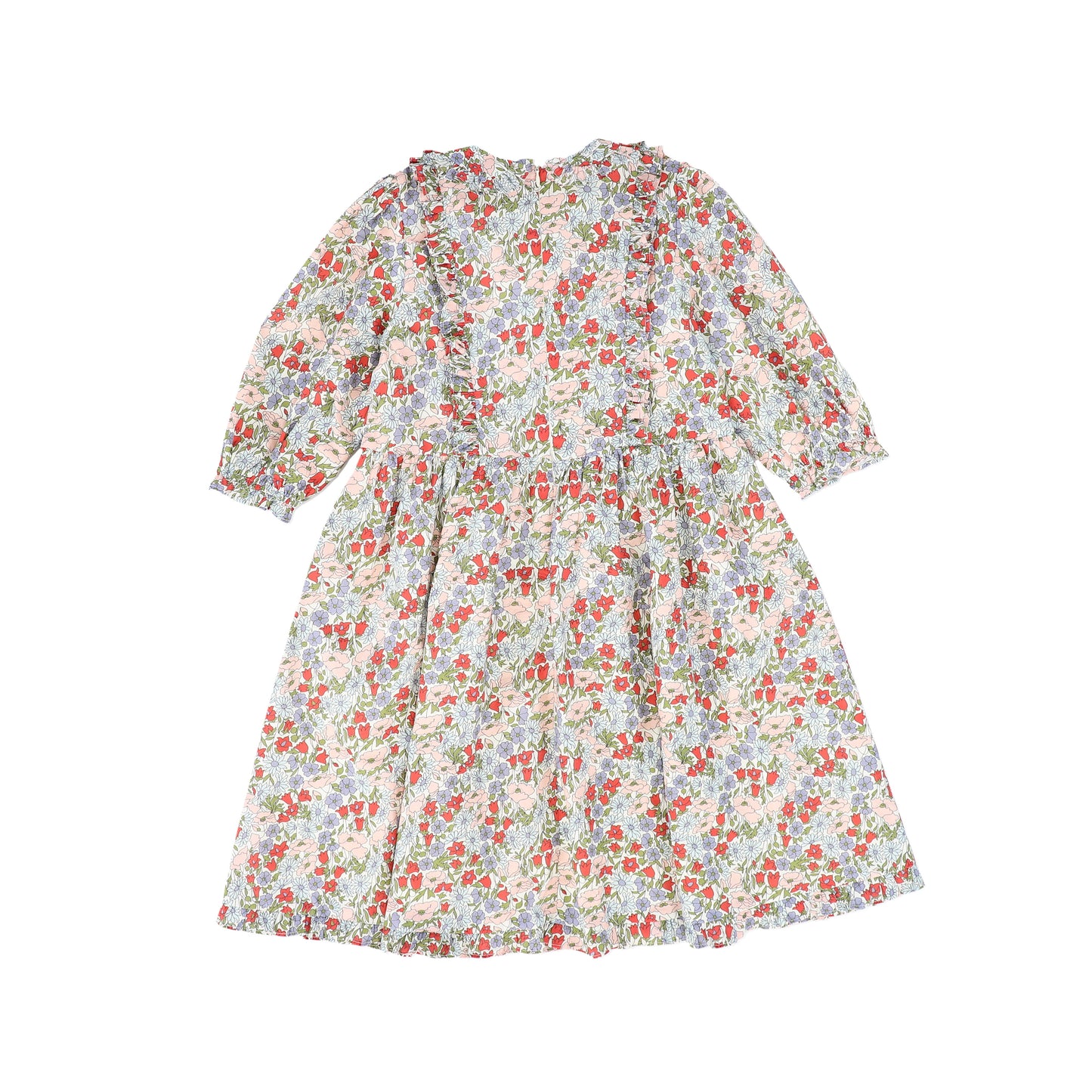 BAMBOO PASTEL FLORAL RUFFLE TRIM DRESS